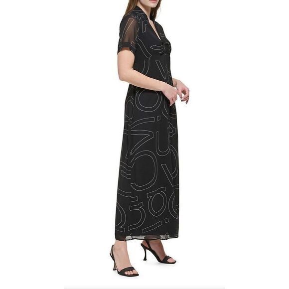 CALVIN KLEIN - 🎉HP🎉 NWT - L Sz 6 Short Sleeve Logo Maxi Illusion Shirtdress - Picture 15 of 16